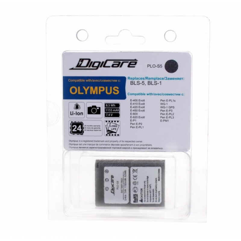 Аккумулятор DigiCare PLO-S5 / Olympus BLS-5 / BLS-1 для PEN E-P3, E-PL2, E-PL3, E-PM1